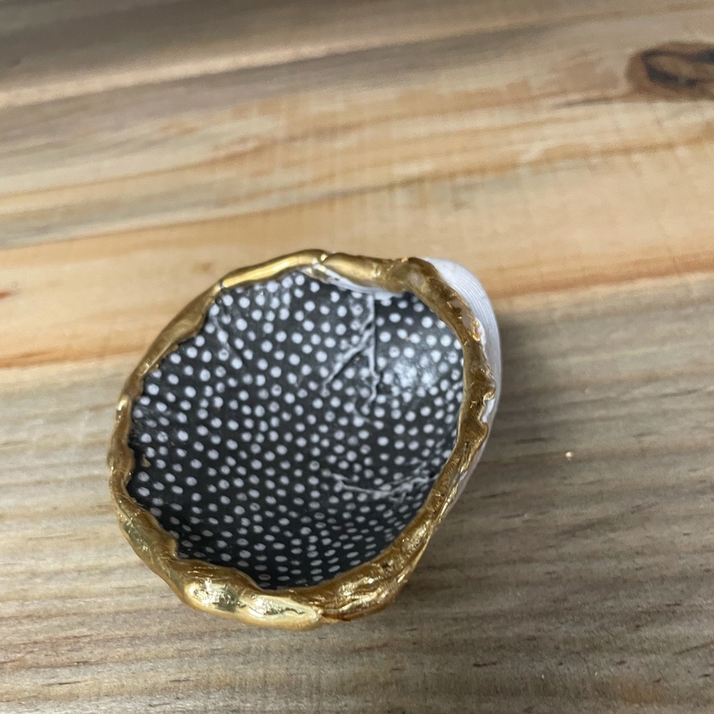 Polka dot black and white large shell ring dish